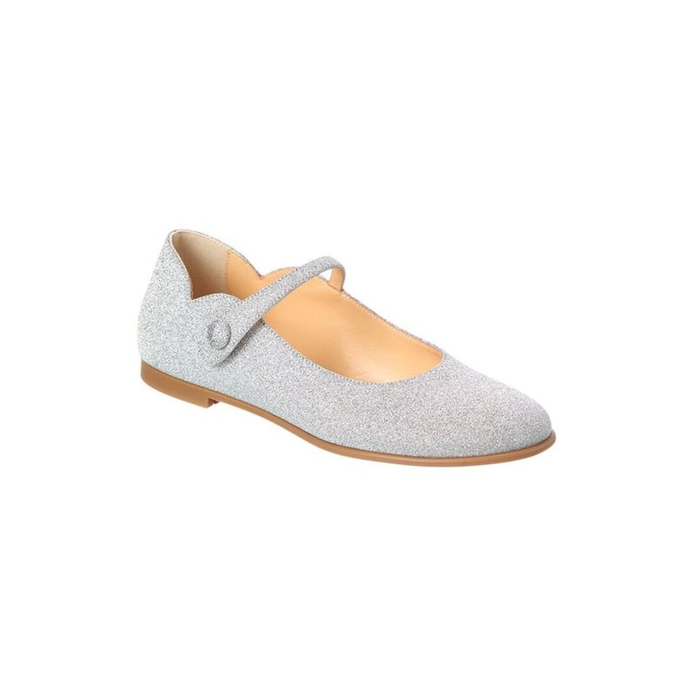 Christian Louboutin Girls Ballet Glitter Leather Flat, Silver